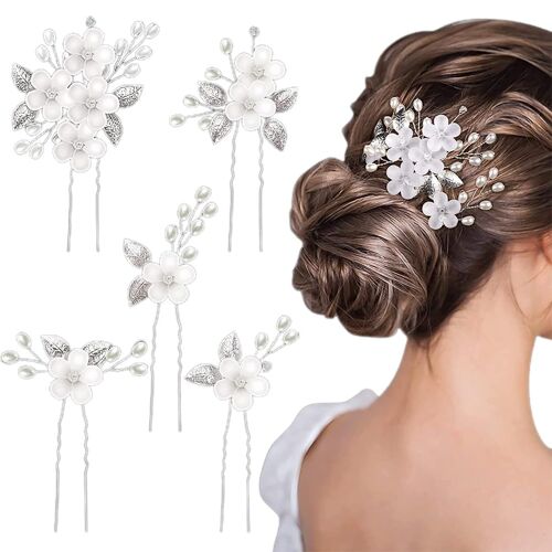 5 X Wedding Hair Pins Pearl Rhinestone Crystal Flower Hair Accessories For Wedding, Birthday, Party