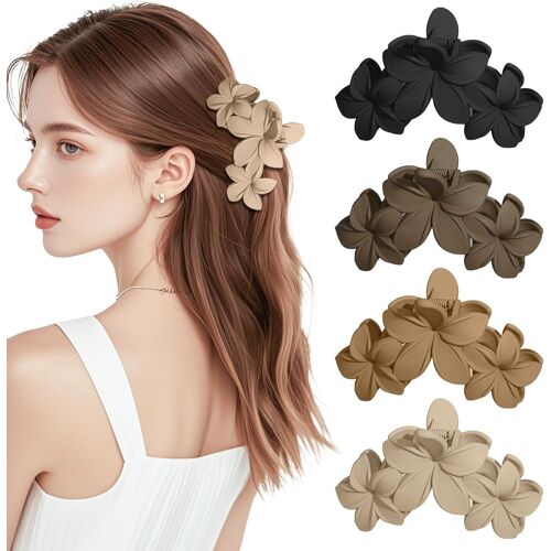 Kalanka-Lot De 4 Pinces À Cheveux En Forme De Fleur Antidérapantes Pour Femme - Tenue Forte - Pinces À Cheveux Moyennement Épaisses - Accessoires De Coiffure Aubergine Pour Cheveux Lisses, Bouclés Et 