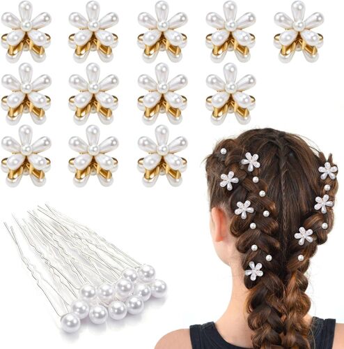 Kalanka-24 Pcs Mini Pinces À Cheveux Perle Et Épingles À Cheveux Perle, Petite Pinces À Cheveux Fleur, Barrettes À Cheveux Pour Femme Fille Anniversaires Fêtes Mariage 