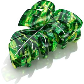 Gerg-Pince Cheveux Femme Feuille Monstera Résine Verte Nacrée Antidérapante, Barrette Crabe Sans Nickel Fait Main, Cadeau Hypoallergénique Été