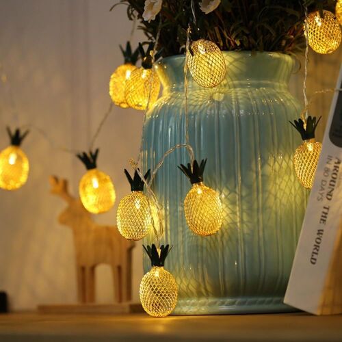 KAL-Guirlande Lumineuse Tropicale D'Été À Piles Pour Décoration D'Intérieur - Fantastique Pour Chambre À Coucher, Anniversaire, Fête Hawaïenne (Ananas, 10 Led)