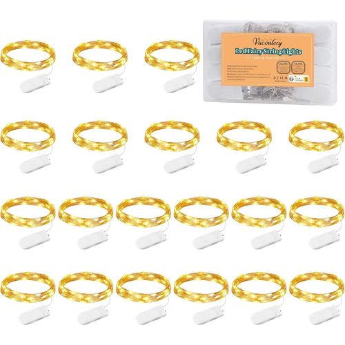 Guirlande Lumineuse À Pile, 1m 10 Led Mini Guirlande Led Fil De Cuivre Fairy Lights Girlande Lumière Pour Décoration Intérieur Chambre, Ambiance Intérieur Maison, Mariage (Blanc Chaud) (20 Pièces)