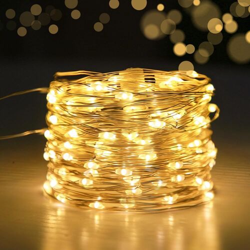 Kal-10m Guirlande Lumineuse, 100 Led Guirlande À Pile, Ip65 Étanche Guirlande Lumineuse Led Interieur Pour Décoration De Jardin, Chambre, Mariage, Fête, Noël(Blanc Chaud)