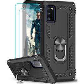 Coque Antichoc Samsung Galaxy A41 + 2 Verres Trempés ¿ Bumper Double Couche Tpu/Pc, Anneau Rotatif 360° & Support Magnétique, Étui Protection Armure Noir