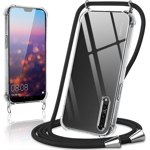 Coque Tpu Transparente Antichoc Pour Huawei P20 Pro (6.1) Avec Lanière Réglable 160 Cm ¿ Protection Caméra, Accès Boutons, Cordon Noir