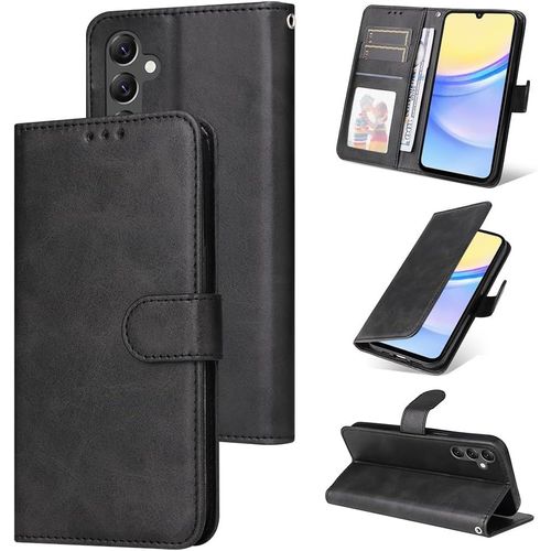 TRAHOO-Coque pour Samsung Galaxy A15 4G / 5G Cuir PU, Portefeuille Coque pour Samsung A15 Etui Magnétique Flip Case avec Fonction Support Fente Carte Housse 360 Degrés Antichoc Protection, Noir