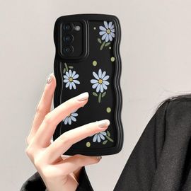TRAHOO-Coque pour Samsung Galaxy S20 FE 5G, Wave Frame Marguerite Étui en Silicone Liquide, Housse de Téléphone en Motif de Daisy Fleur Antichoc Bumper Cover Case pour Filles Femme, Fleur Noir