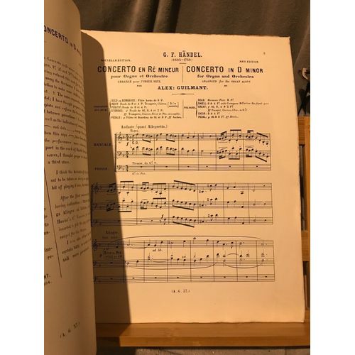 Handel / Haendel Concerto En Ré Mineur Partition Orgue Guilmant Trocadero Durand