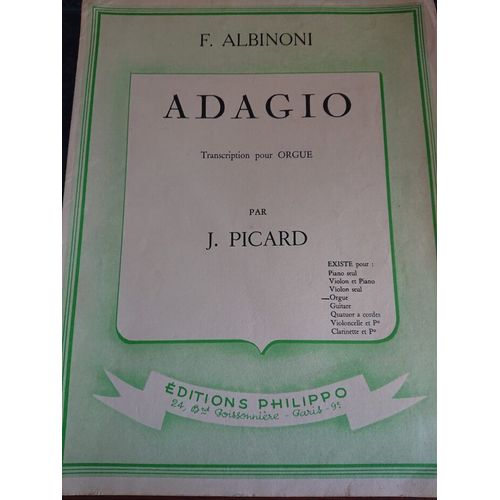Albinoni - Adagio - Transcription Pour Orgue - Picard - Editions Philippo