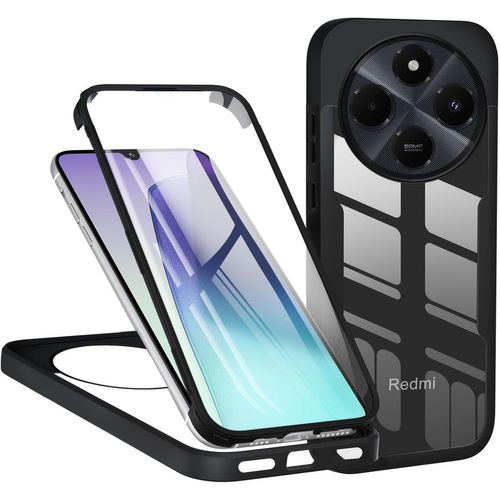 Case For Xiaomi Redmi 14c / Redmi A4 / Poco C75, Shockproof Cover With Built-In Screen Protector, Phone Case 360 Full Protection Double Sided Transparent Bumper Case - Black
