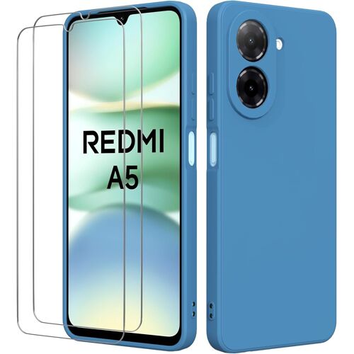 SUBZONAL-Coque pour Xiaomi Redmi A5 4G (6.88"") avec 2 Verre Trempé Protection écran,Housse Liquide Souple en Silicone TPU Antichoc Bumper Étuis Anti Rayures Case Cover - Bleu