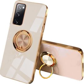 TRAHOO-Coque pour Samsung Galaxy S20 FE 5G/4G, Ultra Mince Élégant en Silicone Souple Galvanoplastie Design Coque Brillante Antichoc TPU Gel Etui avec 360 Degrés Rotation Bague, Rose