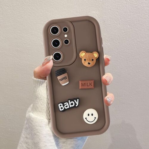 KALANKA-Coques pour Samsung Galaxy S22 5G 6,1'', Étui Brun Souple TPU Silicone Aesthetic Ours en Peluche Modèle 3D Dessin Durable Housse de Antichoc Camera Protection Cover Cadeau Filles, 01