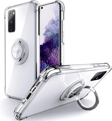 JGD-Coque pour Samsung Galaxy S20 5G, Coque Samsung S20 Silicone avec Support à Anneau Rotatif à 360 Degrés, Housse Mince en TPU Souple Antichoc pour Galaxy S20 - Transparente
