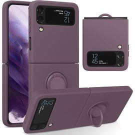 Sskal-Silicone Coque Avec Ring Pour Samsung Galaxy Z Flip 3 5g,Etui Fin Pliable Et Léger Absorption Des Chocs Housse Mince Avec Bague 360 Degrés Rotation Stand Protection Cover,Sakura Violet