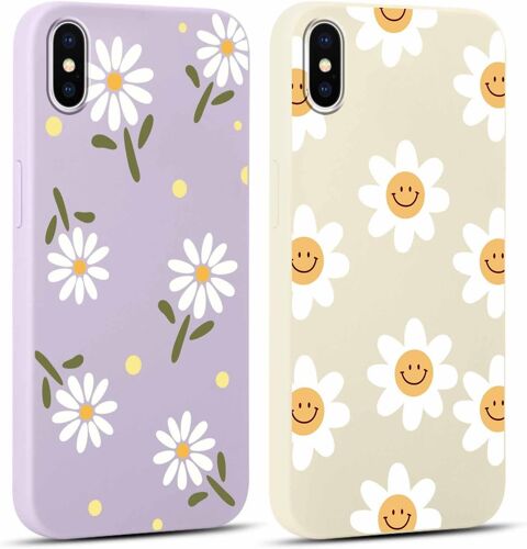 2 pièces Violet Coque pour iPhone X/iPhone XS 5,8"" Motif de Fleurs et Feuilles Fille Femme Étui, Housse de Protection Antichoc TPU Mignon Aesthetic Design Case Cover pour iPhone XS, Beige