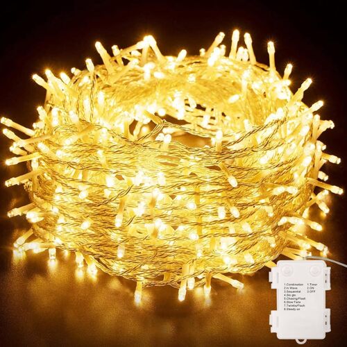 TRAHOO-Guirlande Lumineuse, Lumières de Noël 130LED 13M Intérieur et Extérieur 8 Modes Etanche Guirlande Led à Pile pour Noël Mariage Fête Club Jardin Fenêtre Mur Blanc Chaud