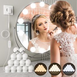 Lumière Miroir Coiffeuse,14 Ampoules Led Miroir Lumiere Hollywood Kit De Led Lampe Pour Cosmétique Salle Miroir,3 Couleurs Et 9 Niveaux Dimmable Lumiere Coiffeuse Maquillage Avec Adaptateur