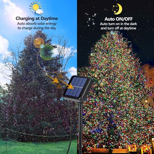Noel Guirlande Lumineuse Solaire, 22M 200 LED Coloré Blanc Chaud Guirlande Solaire Exterieur Sapin de Noël Lumière 8 Modes Étanche Décoration Lampe pour Intérieur Jardin Patio Mariage Fête