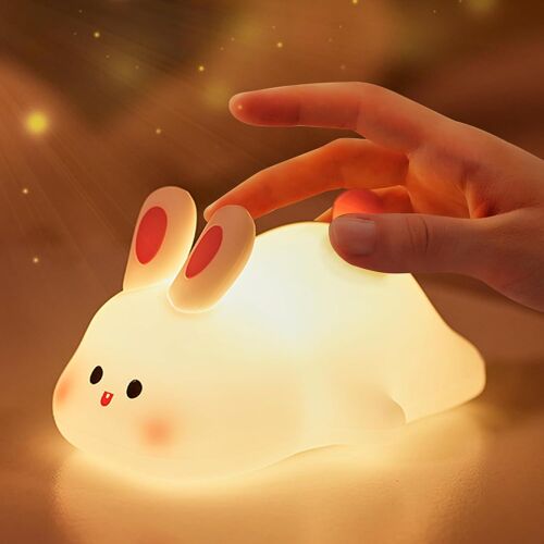 Veilleuse En Silicone Pour Enfant - Lampe Led Pour Bébé - Rechargeable Par Usb - Squishy Touch - Minuterie - Jolie Lampe Lapin - Cadeau Pour Fille Et Garçon - Décoration De Chambre D'enfant