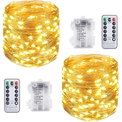 Kal-Guirlande Lumineuse 20m 100led,2pcs Fil Cuivre Guirlande Lumineuse À Piles Avec Télécommande Pour Carnaval Fête Anniversaire Party Mariage Jardin Ip65 - Blanc Chaud