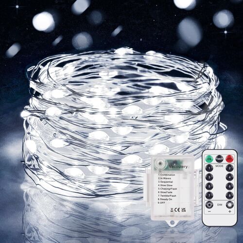 Guirlande Lumineuse Led Avec Minuterie, 1 Pack 5m 50led Guirlande Lumineuse À Piles Etanche Lumière Guirlande 8 Modes Décoration Intérieur Pour Chambre Mariage Soirée Jardin