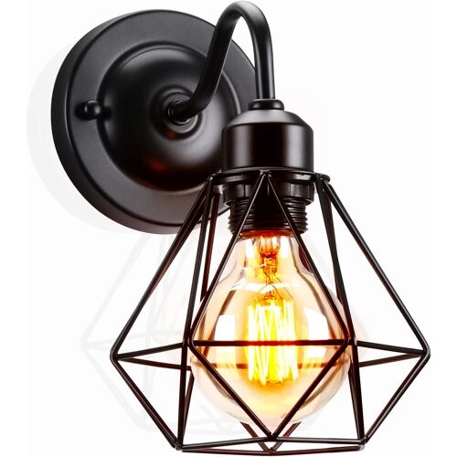Applique Murale Vintage Industrielle Noir Diamant Cage En Métal Plafonnier Luminaire Rétro Applique Intérieure Décoration Pour Salon Cuisine Couloir Chambre Café Bar (160mm-1pack)