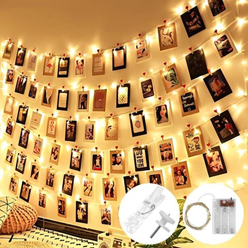 50led Guirlande Lumineuse Photo, 5m Guirlande Photo Blanc Chaud Avec 30 Clips & 10 Clous, Guirlande Lumineuse Rideau Pour Accroche Photo, Noël, Mariage, Anniversaire