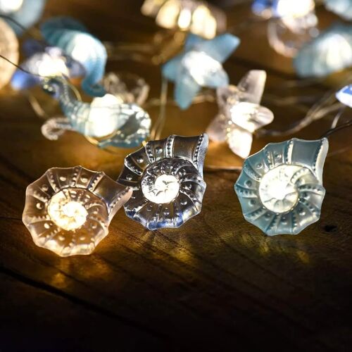 TRAHOO-Guirlande lumineuse animaux marins, 20 LED, en forme de coquillage, guirlande lumineuse pour chambre d'enfant, garçon, guirlande lumineuse à piles pour fenêtre intérieure