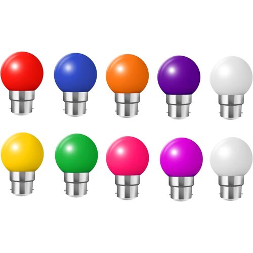 KAL-Ampoules À Baïonnette B22 Couleur - Lot De 10 Ampoule À Led Feston 2W (Équivalent 15W), Ampoule À Économie D'Énergie Golfball, Petites Ampoules De Noël Bc Cap (Multicolores)