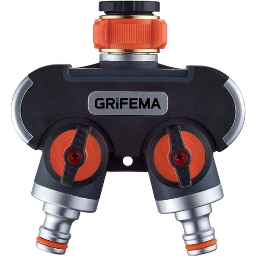 GRIFEMA GE1401-2, Distributeur Arrosage 2 Voies, Diviseur de Tuyau, Avec Interrupteur de Commande, Les Travaux D'écoulement D'eau à 2 ou 1 Voies Peuvent être Effectués en Même Temp Orange/Noir