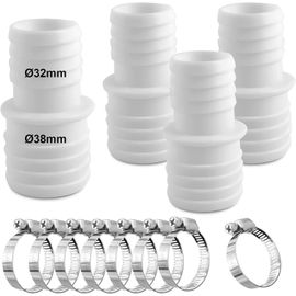 4 Pièces Raccord de Tuyau 32 mm vers 38 mm,Adaptateur de Tuyau de Piscine,Adaptateur pour Tuyau 32/38 mm,avec 8 Colliers de Serrage,Tuyau de Piscine Double Buse pour Tuyaux Flottants