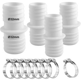 4 Pièces Raccord de Tuyau 32 mm vers 32 mm,Adaptateur de Tuyau de Piscine,Adaptateur pour Tuyau 32/32 mm,avec 8 Colliers de Serrage,Tuyau de Piscine Double Buse pour Tuyaux Flottants