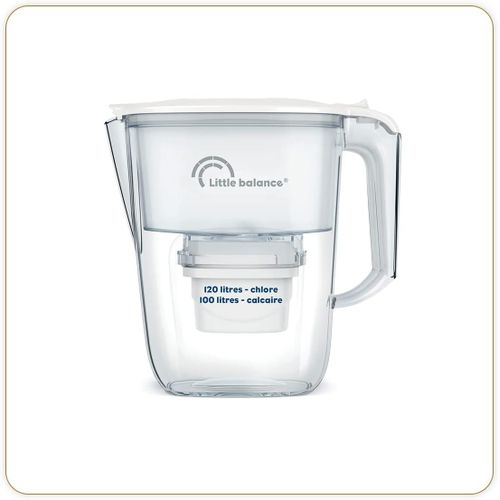 8591 Carafe Filtrante Claire + 1 Filtre,Réduit Microplastiques,Chlore,Calcaire Et Autres Impuretés,2,5 L,Débit Ultra Rapide,Plastique Sans Bpa,Blanc