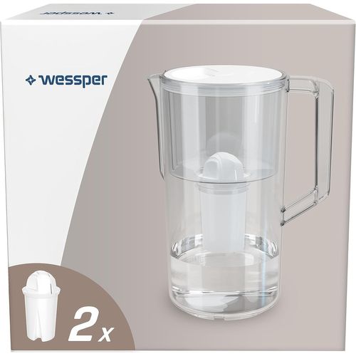 Carafe Filtrante D'eau 2,5 L Aqua Max Basic, Compatible Avec Brita Maxtra, Système De Filtration D'eau Réduisant Le Tarter Et Le Chlore, Set Contient Deux Cartouches Filtrantes D'eau, Blanc