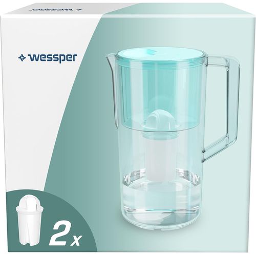 Carafe Filtrante D'eau 2,5 L Aqua Max Basic, Compatible Avec Brita Maxtra, Système De Filtration D'eau Réduisant Le Tarter Et Le Chlore, Set Contient Deux Cartouches Filtrantes D'eau, Menthe