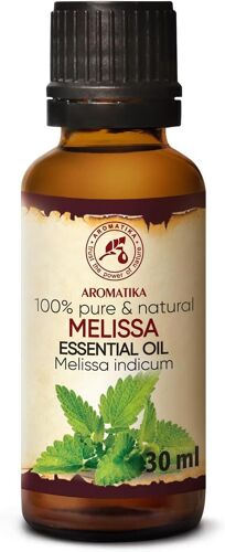 Huile Essentielle Melisse 30ml - Melissa Indicum - Inde - 100% Pure Et Naturelle - Idéale Pour Aromathérapie - Bain Aromatique - Diffuseur - Huile Melissa 