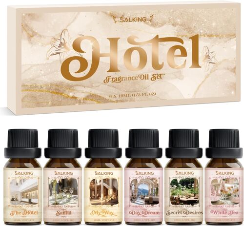 Ensemble D'huiles Essentielles Pour Hôtel, Aromathérapie, Huiles Parfumées Pour Diffuseur D'humidificateur, 6 X 10 Ml Pour Hôtel, Santal, My Way, Rêverie, Souhaits Secrets, Thé Blanc