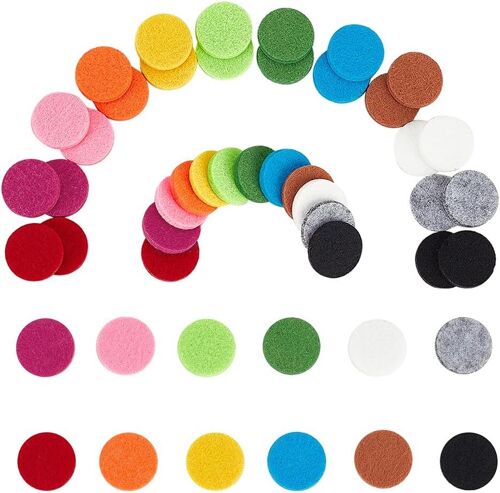 120pcs Tampons Absorbants de Rechange, 12 Couleurs Tampons Ronds en Fibre d'huile Essentielle pour Diffuseur de Voiture de Bracelet de Collier d'aromathérapie 22,5mm