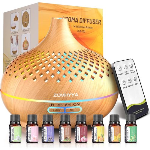 Essential Oil Diffuser 500 ml Aroma Diffuser Humidifiers Diffuser 14 LED with Remote Control 3 Timer and Automatic Shut-Off for Living Room,Bedroom,Yoga as Birthday Gift