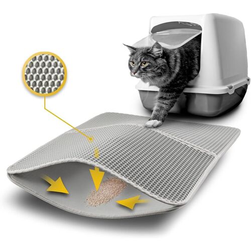 Cmws-Tapis De Litière Pour Chat Avec Couche Antidérapante, 61x38x1,3 Cm, Tapis De Litière Pour Chat Imperméable Et Facile À Nettoyer, Capture Efficace De La Litière En Design Nid D'abeille, Gris