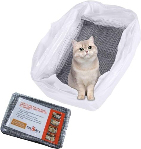 Kalanka-10 Sac Pour Bac A Litière Chat Avec Filet Filtrant, Doublures De Boîte À Litière, Tamis Sable En Filet 47x36x17cm