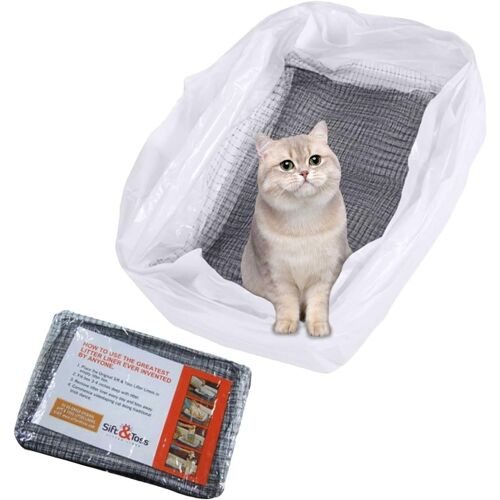 Kalanka-10 Sac Pour Bac A Litière Chat Avec Filet Filtrant, Doublures De Boîte À Litière, Tamis Sable En Filet 47x36x17cm