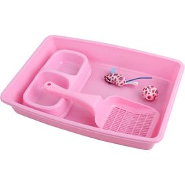 Shiliu-Lot De 4 Accessoires Pour Chat Avec Bac À Litière, Pelle À Litière, Bol Et Jouet Pour Chaton, 36,8 X 26,7 Cm, Rose[674]