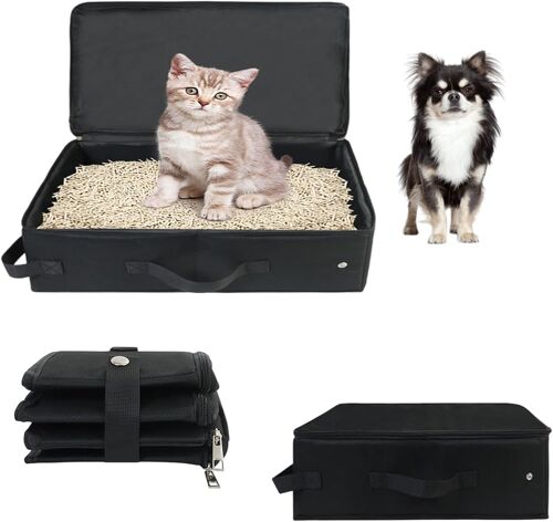 Kalanka-Litière Pour Chat De Voyage Avec Couvercle, Pliable, Portable, Étanche, Pour L'intérieur Et L'extérieur, Le Camping, Les Voyages (Noir)