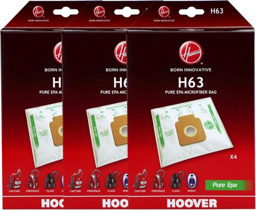 H63 Sacs Pour Aspirateurs - Compatibles Avec Les Aspirateurs He1, Brave, Capture, Flash, Freespace, Sprint - Sacs - En Microfibre - Pur Epa - Anti-Odeur - 3 Lots De 4 Pièces[Aspirateur395]