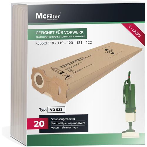 ASFASFq-I 20 sacs à poussière adaptés au Vorwerk Kobold VK118 VK119 VK120 VK121 VK122 I Papier filtre 2 couches I VK 118 VK 119 VK 120 VK 121 VK 122 I Remplacement de FP118-122 I Type de sac VO 523