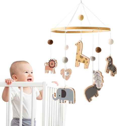 Promise Babe Baby Mobile Support Bois Design Ours, Lit Bébé Table À Langer Bricolage Support Mobile Réglable En Hauteur Parc Bébé Support Mobile Tige Pour Suspension (Bear Holder)