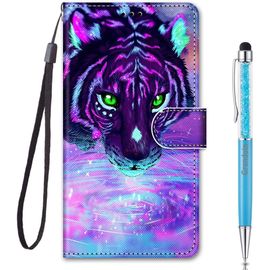 Coque Pour Iphone Se 2020 / Iphone 8 / Iphone 7 (4,7 Pouces), Mode Cratif Effet Bookstyle Dsign Tui De Protection Housse En Pu Cuir Avec Tpu Silicone Souple Phone Case (Tigre Violet)