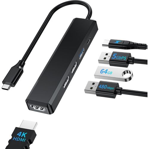 ERSHI-M80 Hub USB C HDMI 4K/ PD 100W/ USB 3.0 5Gbps/ 2*USB 2.0, Hub USBC Multi Ports Adaptateur USB-C vers HDMI, Station d' Accuei[179]